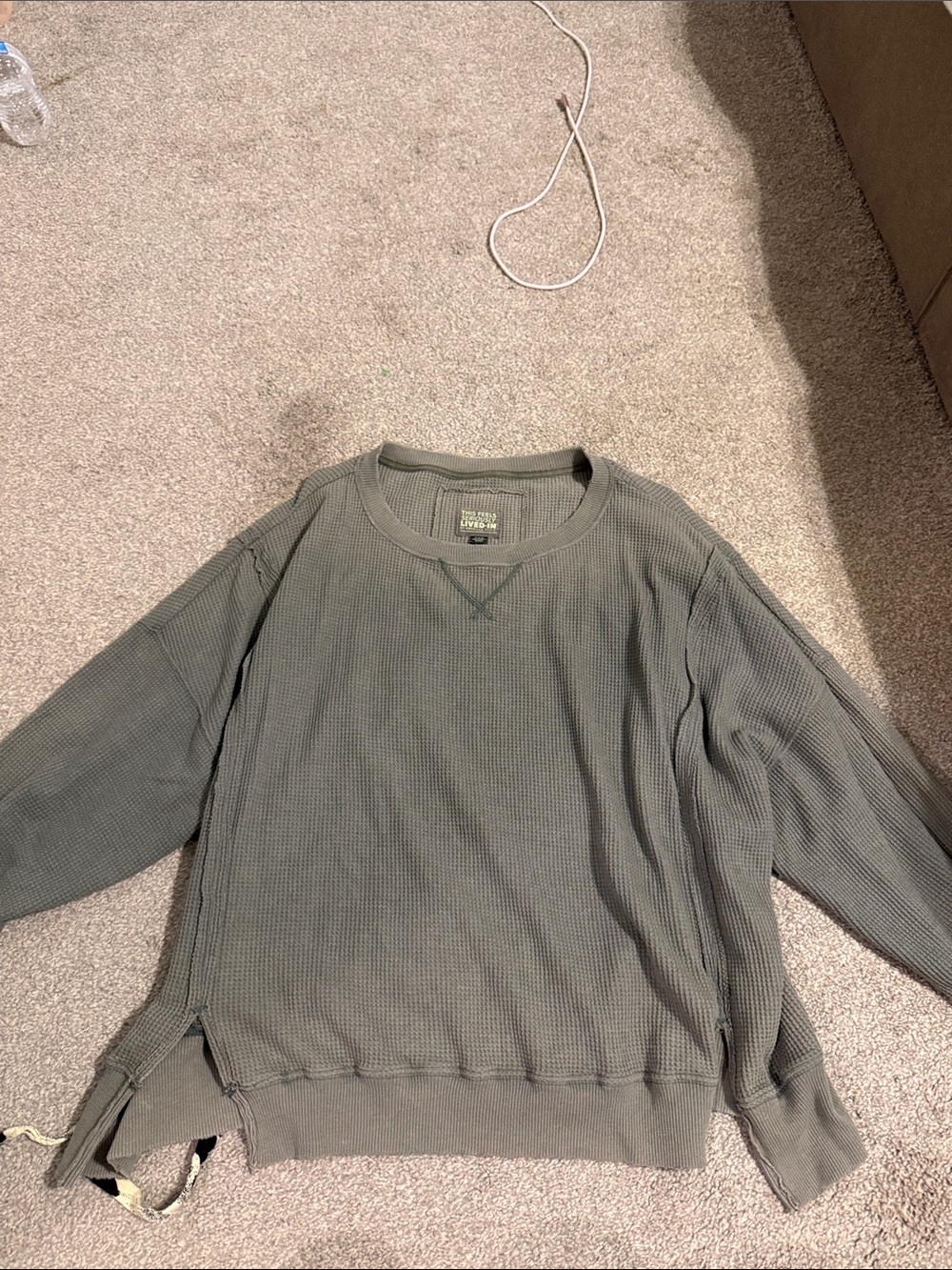 American Eagle Outfitters Olive Waffle Knit Long Sleeve Tee